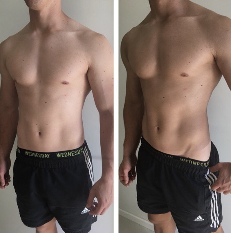 Before and after Sunescape spray tan - men's torso